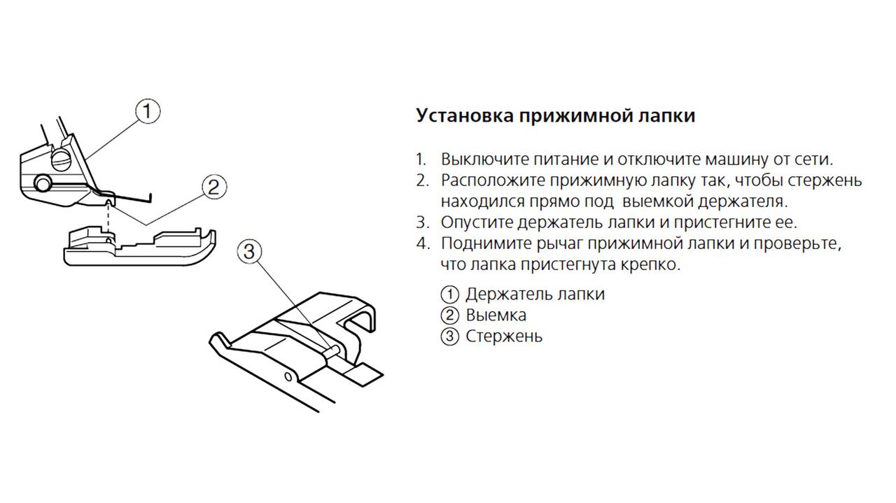 Установка прижимной лапки